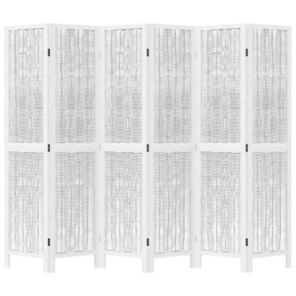 Разделител за стая, 6 панела, бял, дърво пауловния масив