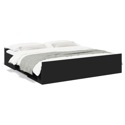 Рамка за легло с чекмеджета, черна, 180x200 см, инженерно дърво