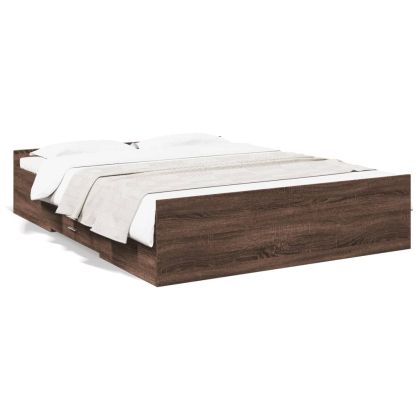 Рамка за легло с чекмедже кафяв дъб 150x200 см инженерно дърво