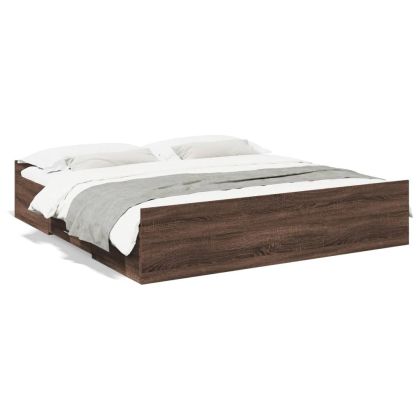 Рамка за легло с чекмедже кафяв дъб 100x200 см инженерно дърво