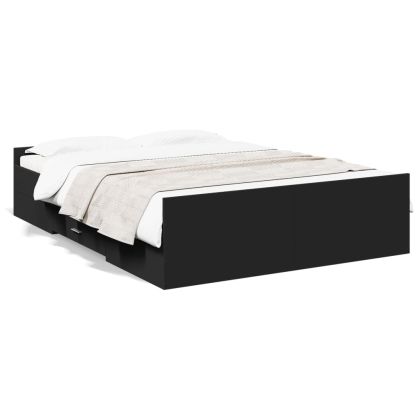 Рамка за легло с чекмеджета, черна, 140x190 см, инженерно дърво