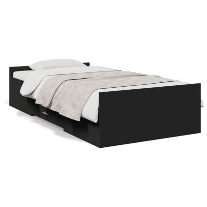 Рамка за легло с чекмеджета, черна, 100x200 см, инженерно дърво