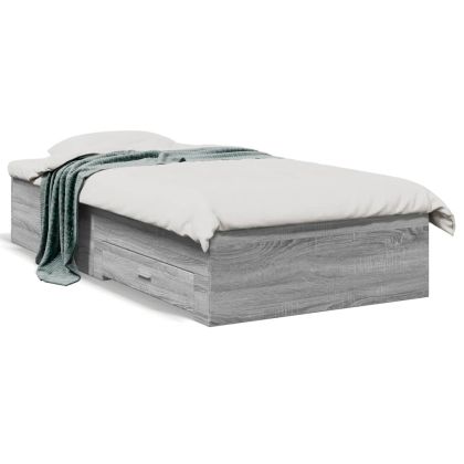 Рамка за легло с чекмеджета, сив сонома, 100x200 см