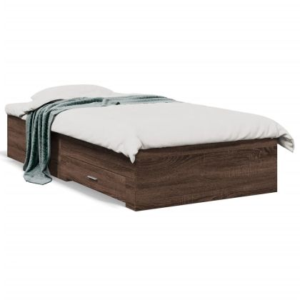 Рамка за легло с чекмедже кафяв дъб 90x200 см инженерно дърво