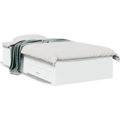Рамка за легло с чекмеджета, бяла, 90x200 см, инженерно дърво