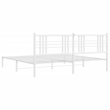 Метална рамка за легло с горна табла, бяла, 200x200 см