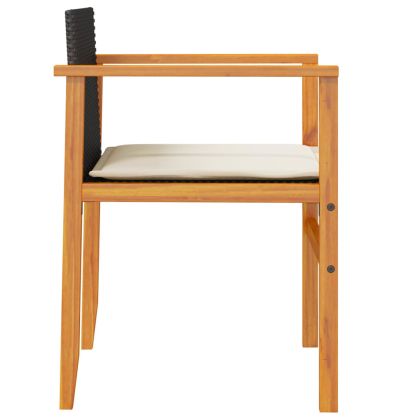 Градински стол с възглавници 2 бр черни полиратан и дърво масив