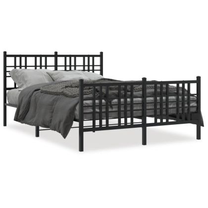 Метална рамка за легло с горна и долна табла, черна, 120x200 см