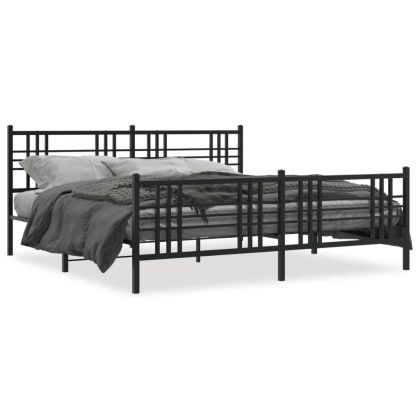 Метална рамка за легло с горна и долна табла, черна, 200x200 см