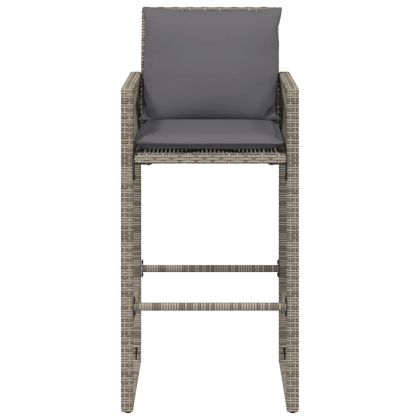 Градински бар табуретки с възглавници, 2 бр, полиратан, сиви