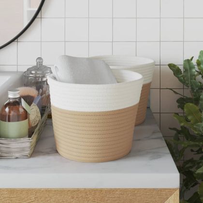 Кош за съхранение, 2 бр, бежово и бяло, Ø24x18 см, памук