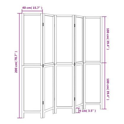 Разделител за стая, 5 панела, тъмнокафяв, дърво пауловния масив