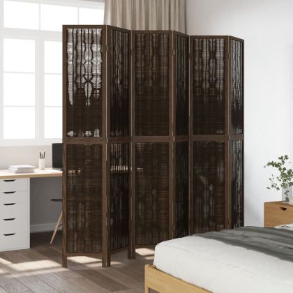 Разделител за стая, 6 панела, тъмнокафяв, дърво пауловния масив