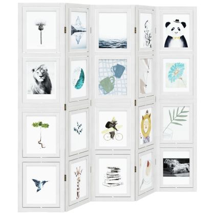 Разделител за стая, 5 панела, бял, дърво пауловния масив