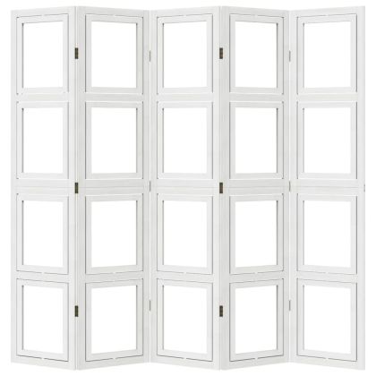 Разделител за стая, 5 панела, бял, дърво пауловния масив