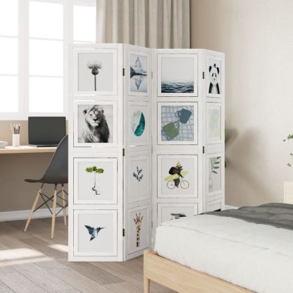 Разделител за стая, 4 панела, бял, дърво пауловния масив