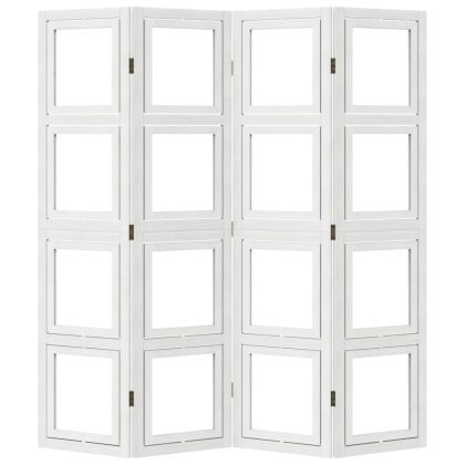 Разделител за стая, 4 панела, бял, дърво пауловния масив