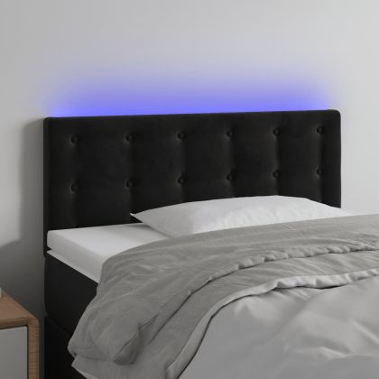 LED горна табла за легло, черна, 100x5x78/88 см кадифе