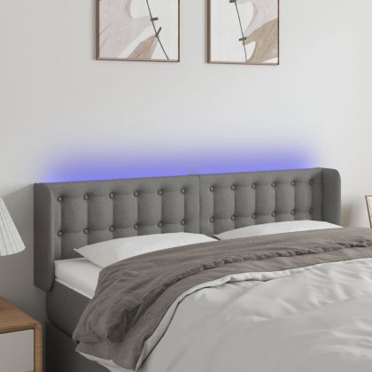 LED горна табла за легло, тъмносива, 147x16x78/88 см, плат