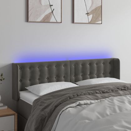 LED горна табла за легло, тъмносива, 147x16x78/88 см, кадифе