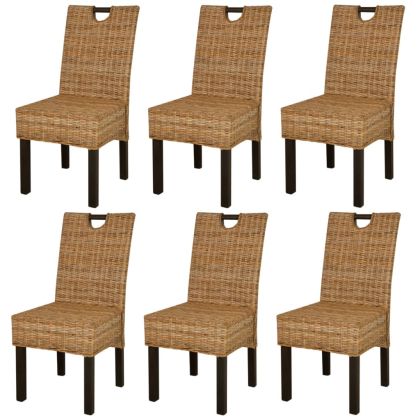 Трапезни столове, 6 броя, кубу ратан, мангова дървесина