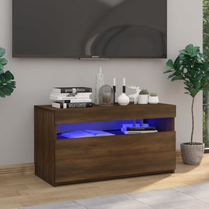 ТВ шкаф с LED осветление, кафяв дъб, 75x35x40 см