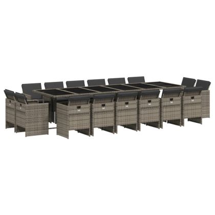 Градински комплект с възглавници 17 части полиратан сив