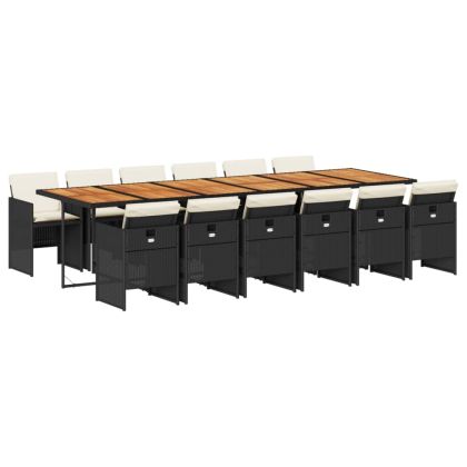 Външен трапезен комплект 13 части с възглавници черен полиратан