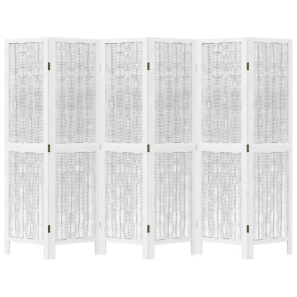 Разделител за стая, 6 панела, бял, дърво пауловния масив