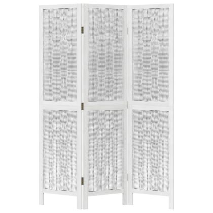 Разделител за стая, 3 панела, бял, дърво пауловния масив