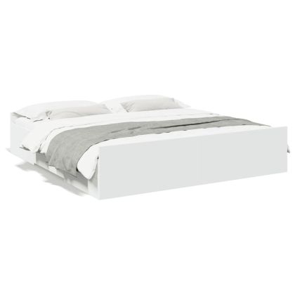 Рамка за легло с чекмеджета, бяла, 180x200 см, инженерно дърво