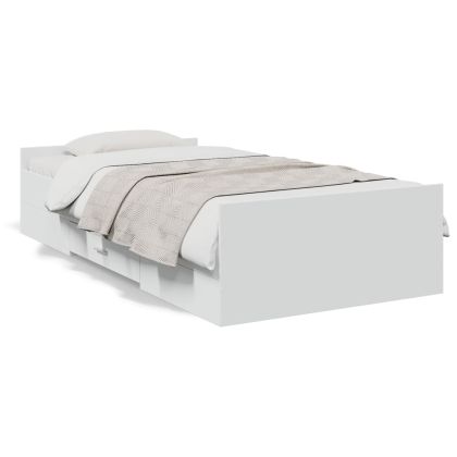 Рамка за легло с чекмеджета, бяла, 90x190 см, инженерно дърво
