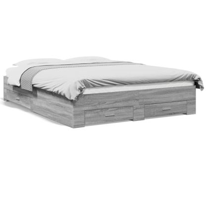 Рамка за легло с чекмедже сив сонома 150x200 см инженерно дърво