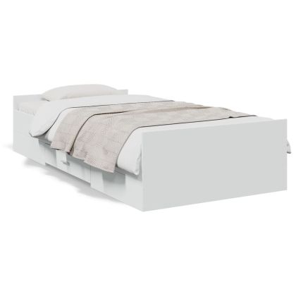 Рамка за легло с чекмеджета, бяла, 100x200 см, инженерно дърво