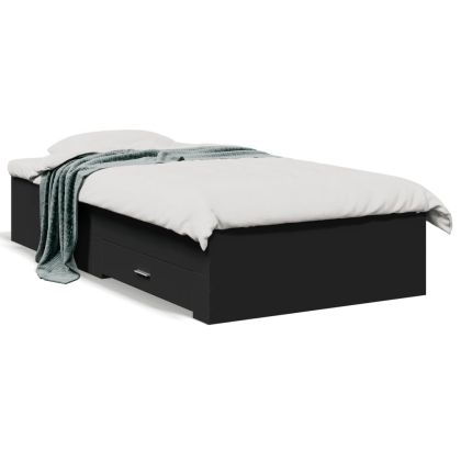 Рамка за легло с чекмеджета, черна, 90x200 см, инженерно дърво