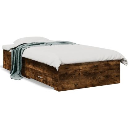 Рамка за легло с чекмеджета опушен дъб 75x190см инженерно дърво