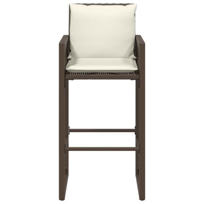 Градински бар табуретки с възглавници, 2 бр, кафяв полиратан