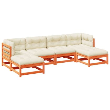 Градински комплект с възглавници, 6 части, восъчнокафяв