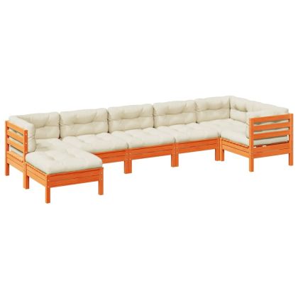 Градински комплект с възглавници, 7 части, восъчнокафяв