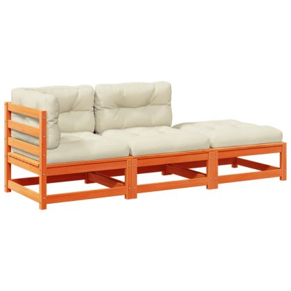 Градински комплект диван с възглавници, 3 части, восъчнокафяв