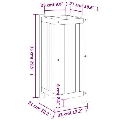 Градинска кашпа с вложка 31x31x75 см масивна акация