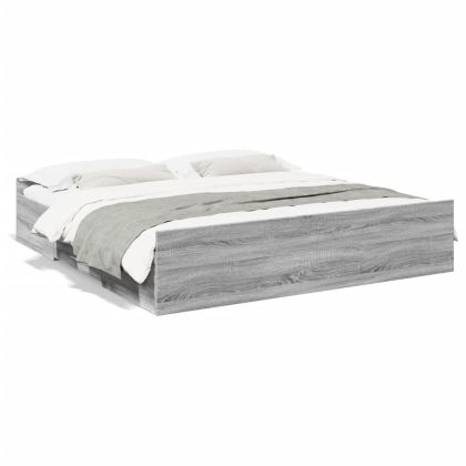 Рамка за легло с чекмеджета, сив сонома, 200x200 см