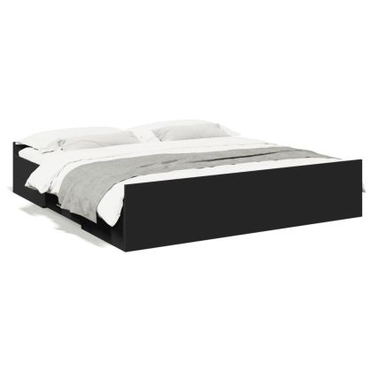 Рамка за легло с чекмеджета, черна, 200x200 см, инженерно дърво