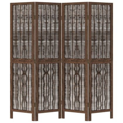 Разделител за стая, 4 панела, тъмнокафяв, дърво пауловния масив