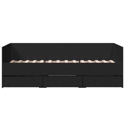 Дневно легло с чекмеджета, без матрак, черно, 75x190 см