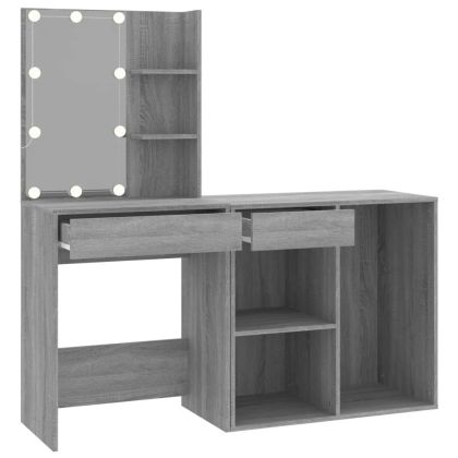 LED тоалетка с шкаф, сив сонома, инженерно дърво