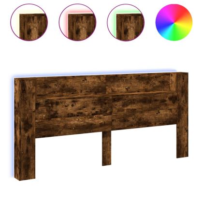 Табла шкаф с LED, опушен дъб, 220x16,5x103,5 см