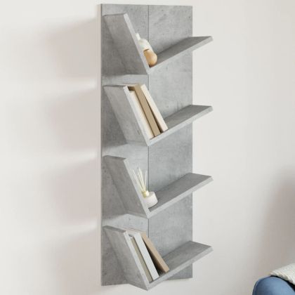 Стенен рафт за книги, 4 нива, бетонно сив, 33x16x90 см