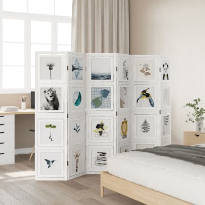 Разделител за стая, 6 панела, бял, дърво пауловния масив