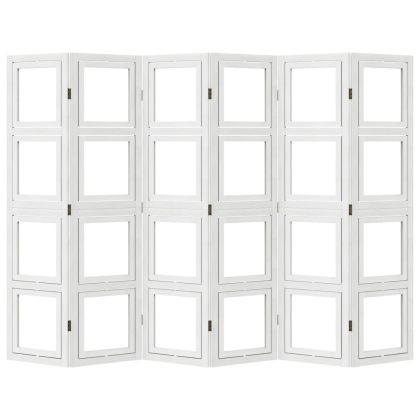 Разделител за стая, 6 панела, бял, дърво пауловния масив